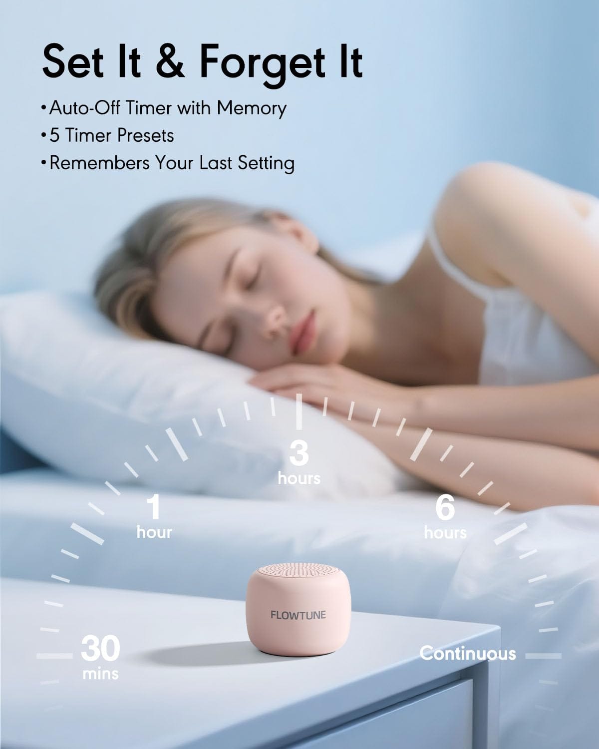 Flowtune Sakura Pink Mini White Noise Machine — 18 Sleep Sounds, Travel-Ready
