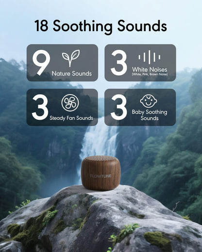 Flowtune Mini Portable White Noise Machine – 18 Sleep Sounds, 6H Timer, Wood Grain