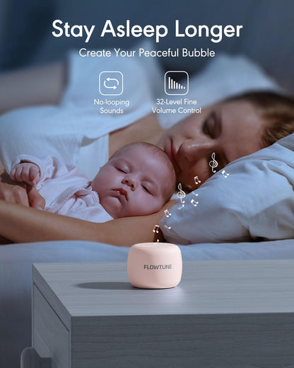 Flowtune Sakura Pink Mini White Noise Machine — 18 Sleep Sounds, Travel-Ready