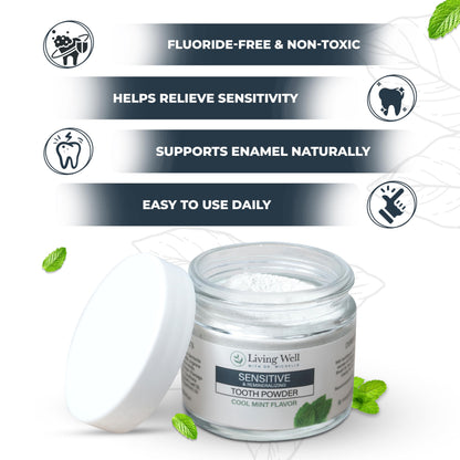 Living Well with Dr. Michelle Sensitive Remineralizing Tooth Powder | Fluoride-Free Hydroxyapatite Formula | Supports Daily Comfort for Sensitive Teeth