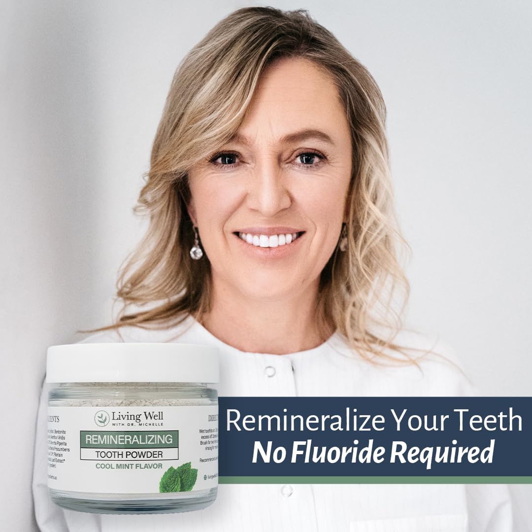 Living Well with Dr. Michelle Remineralizing Tooth Powder | Fluoride-Free Hydroxyapatite Formula | Supports Enamel Strength & Oral Wellness | Safe, Clean Ingredients | Cool Mint Flavor
