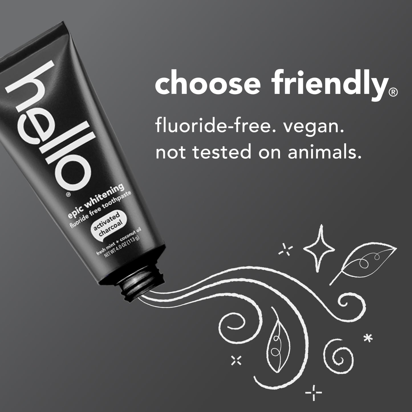 Hello Epic Whitening Charcoal Toothpaste – Fluoride Free, SLS Free, 3-Pack, 4.0 oz Tubes