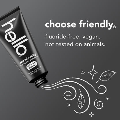 Hello Epic Whitening Charcoal Toothpaste – Fluoride Free, SLS Free, 3-Pack, 4.0 oz Tubes