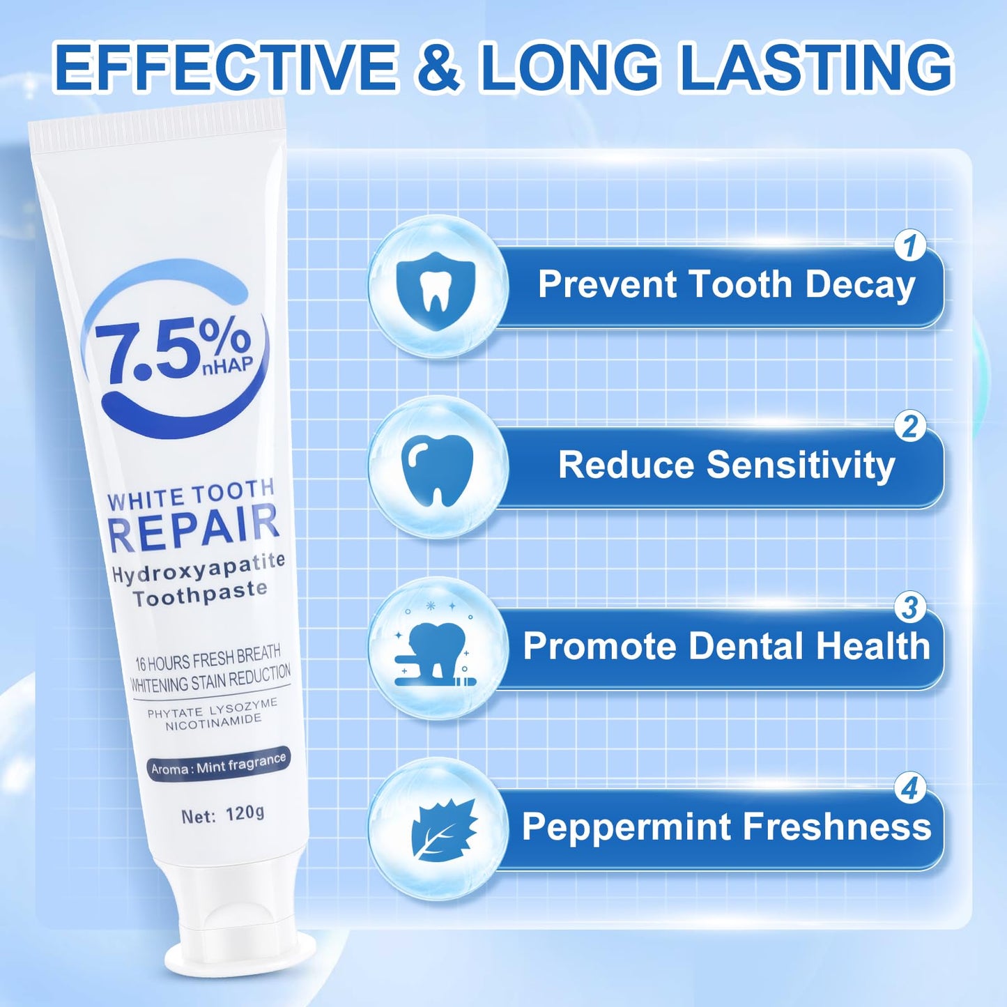 Hydroxyapatite Toothpaste 3-Pack – Enamel Repair & Sensitivity Relief (7.5% nHAp)