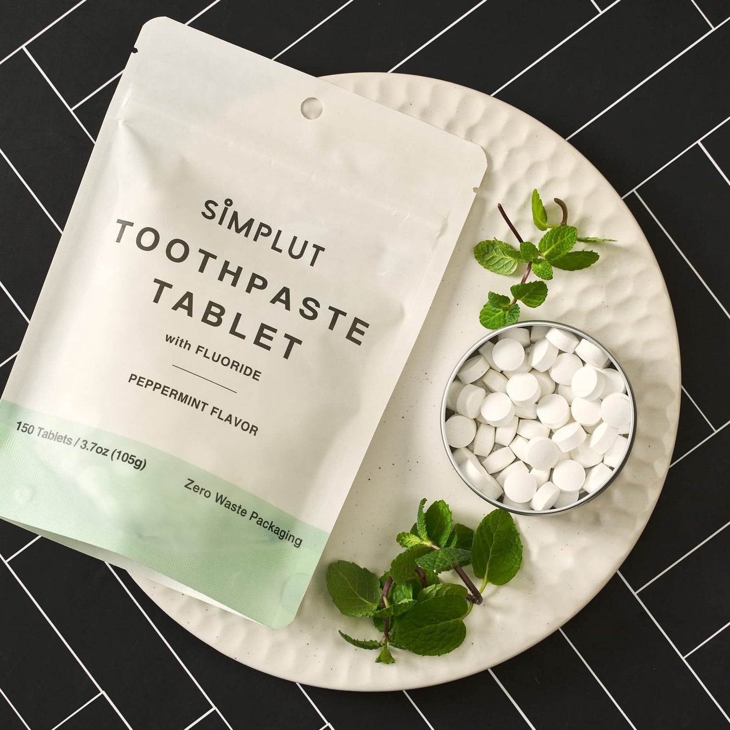 Chewable Fluoride Toothpaste Tablets - 150 Pack | Travel Size, Eco Friendly Vegan Dental Tabs, Peppermint