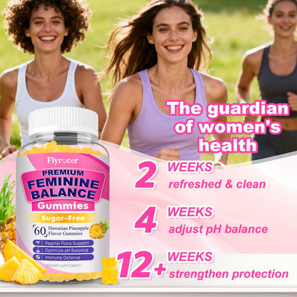 Flyrocer 2 Pack Feminine Balance Gummies — PH Balance, Gut Health & Immunity | Pineapple 120 Count