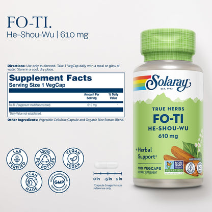 SOLARAY Fo-Ti 610 mg – Vegan Aging & Longevity Support for Hair, Skin & Nails