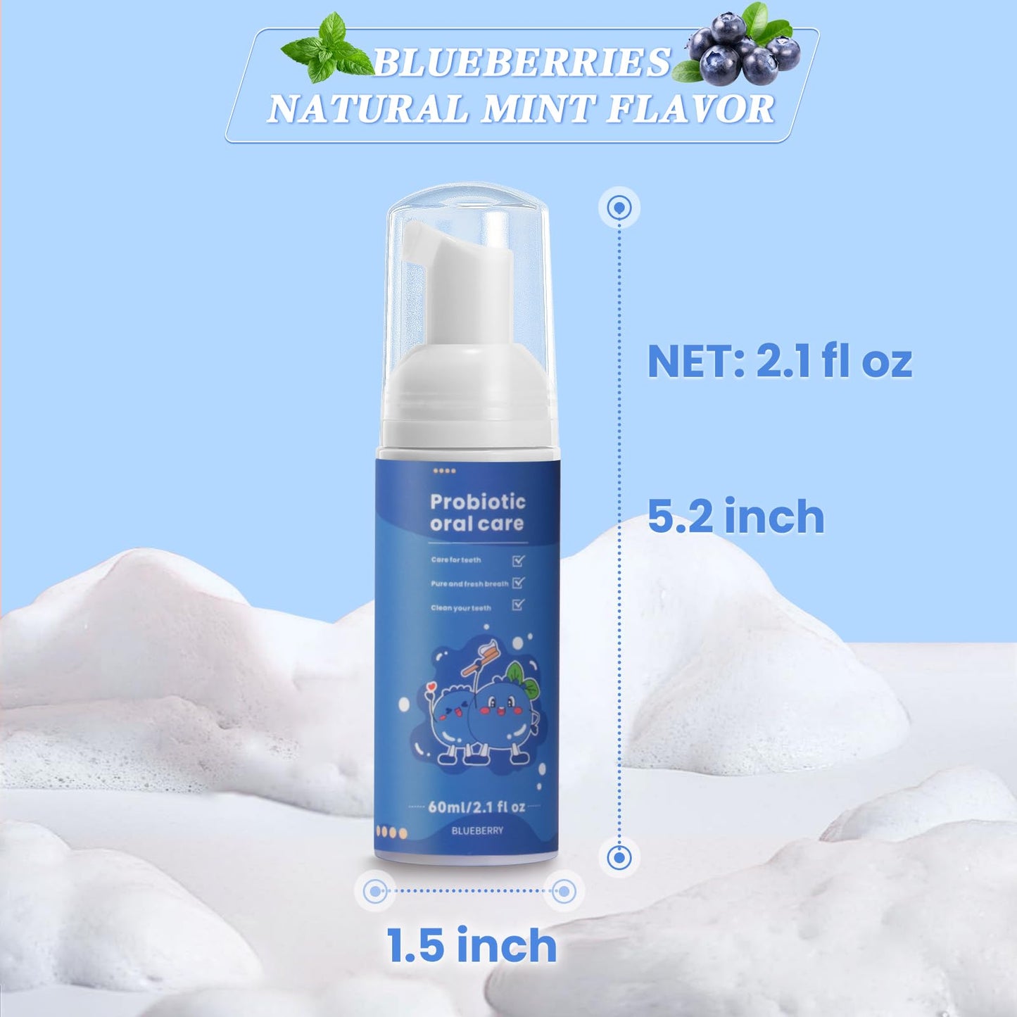 Kids Fluoride-Free Foam Toothpaste for Toddlers – Blueberry Mint Foam, Natural Toothpaste, Travel Size for U-Shaped Toothbrush