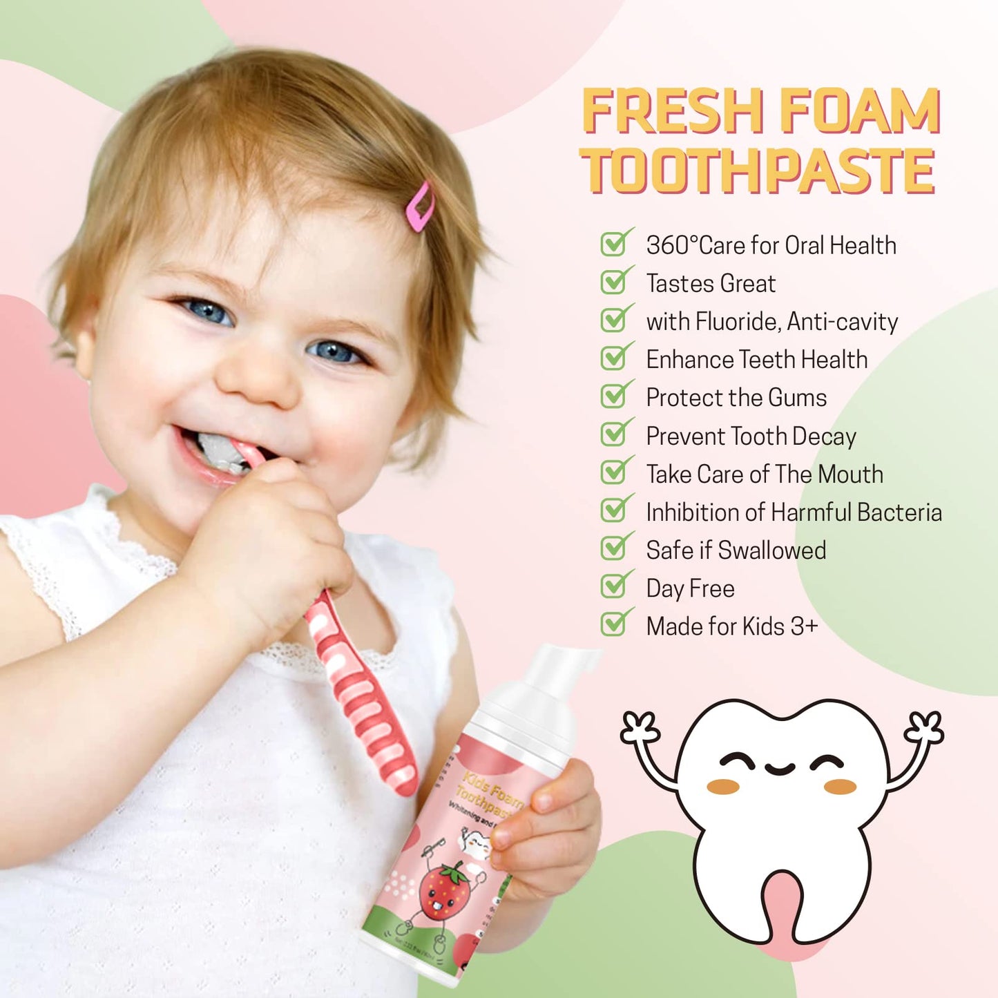 Foam Toothpaste for Kids | Low Fluoride & U-Shape Toothbrush