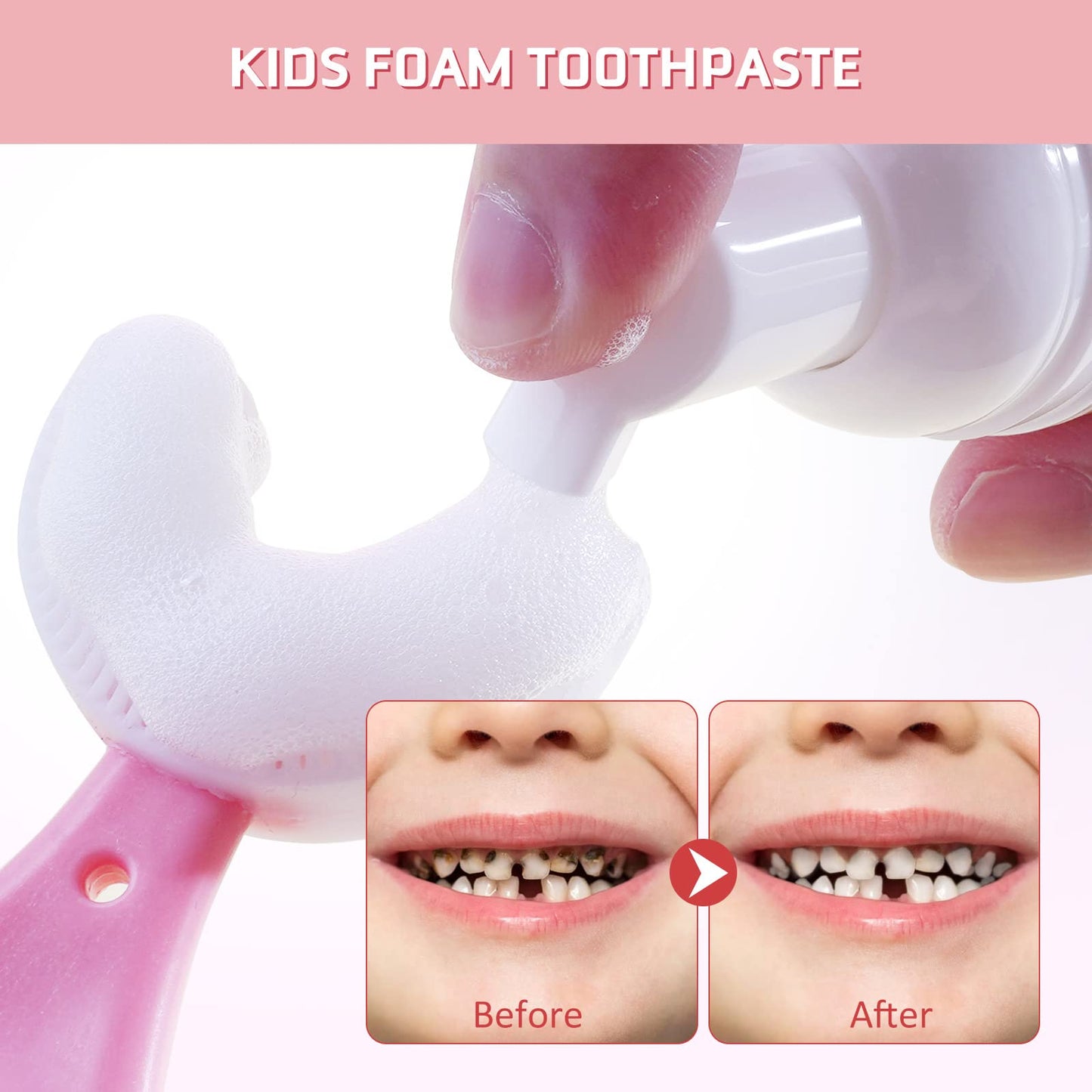 Foam Toothpaste for Kids | Low Fluoride & U-Shape Toothbrush