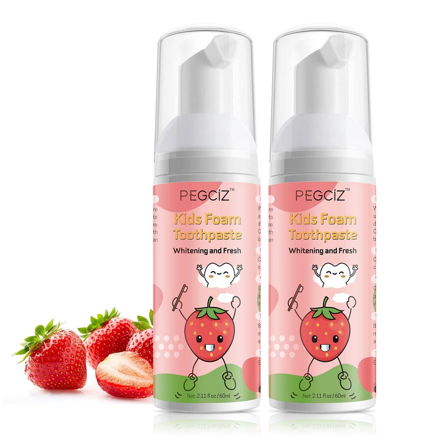 Foam Toothpaste Kids 2 Pack – Low Fluoride Toddler Toothpaste for U-Shaped Toothbrushes, Strawberry Flavor