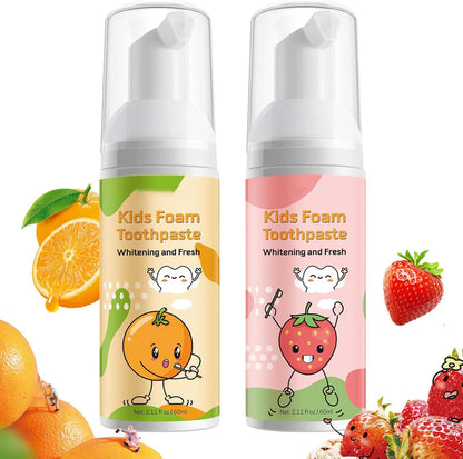 Kids Foam Toothpaste 2-Pack – Strawberry & Orange, Gentle 360° Care, Fluoride Free