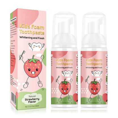 Foam Toothpaste Kids 2PCS – Strawberry Flavor, 60ml x 2, U-Shape & Electric Toothbrush Compatible