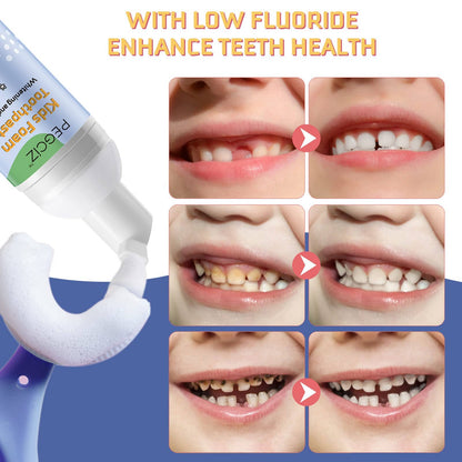 Foam Toothpaste for Kids – Blueberry, 2 Pack, Low Fluoride, U‑Shaped Brush