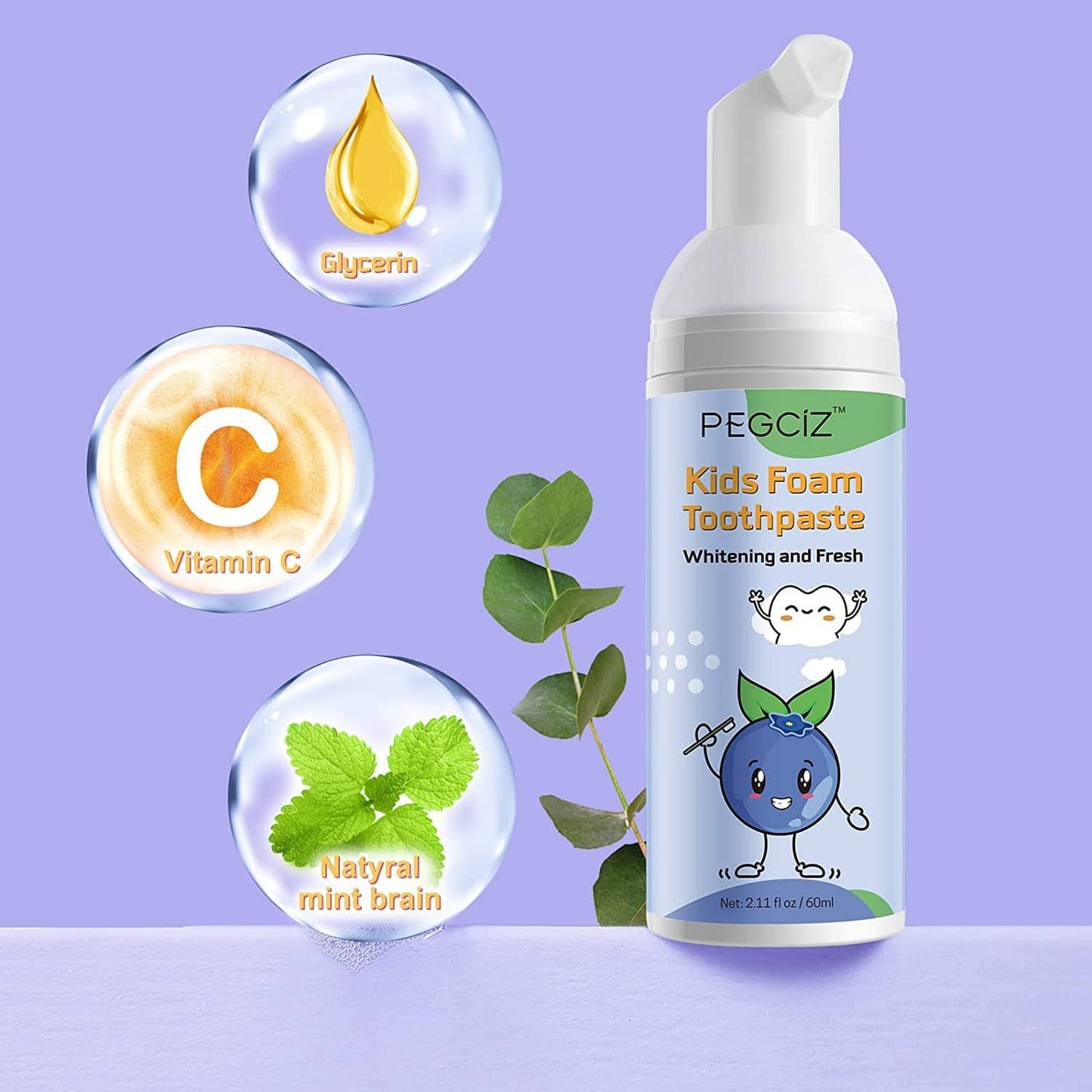 Foam Toothpaste Kids with Fruit Flavor – Low Fluoride, Gluten-Free