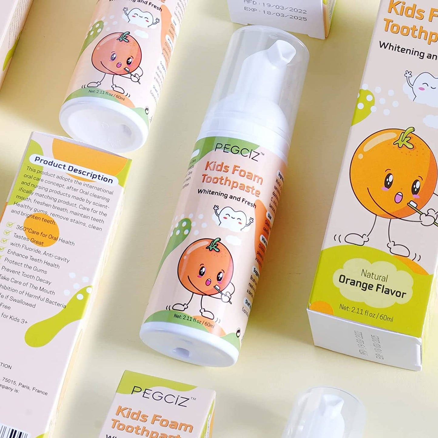 Foam Toothpaste Kids with Fruit Flavor – Low Fluoride, Gluten-Free