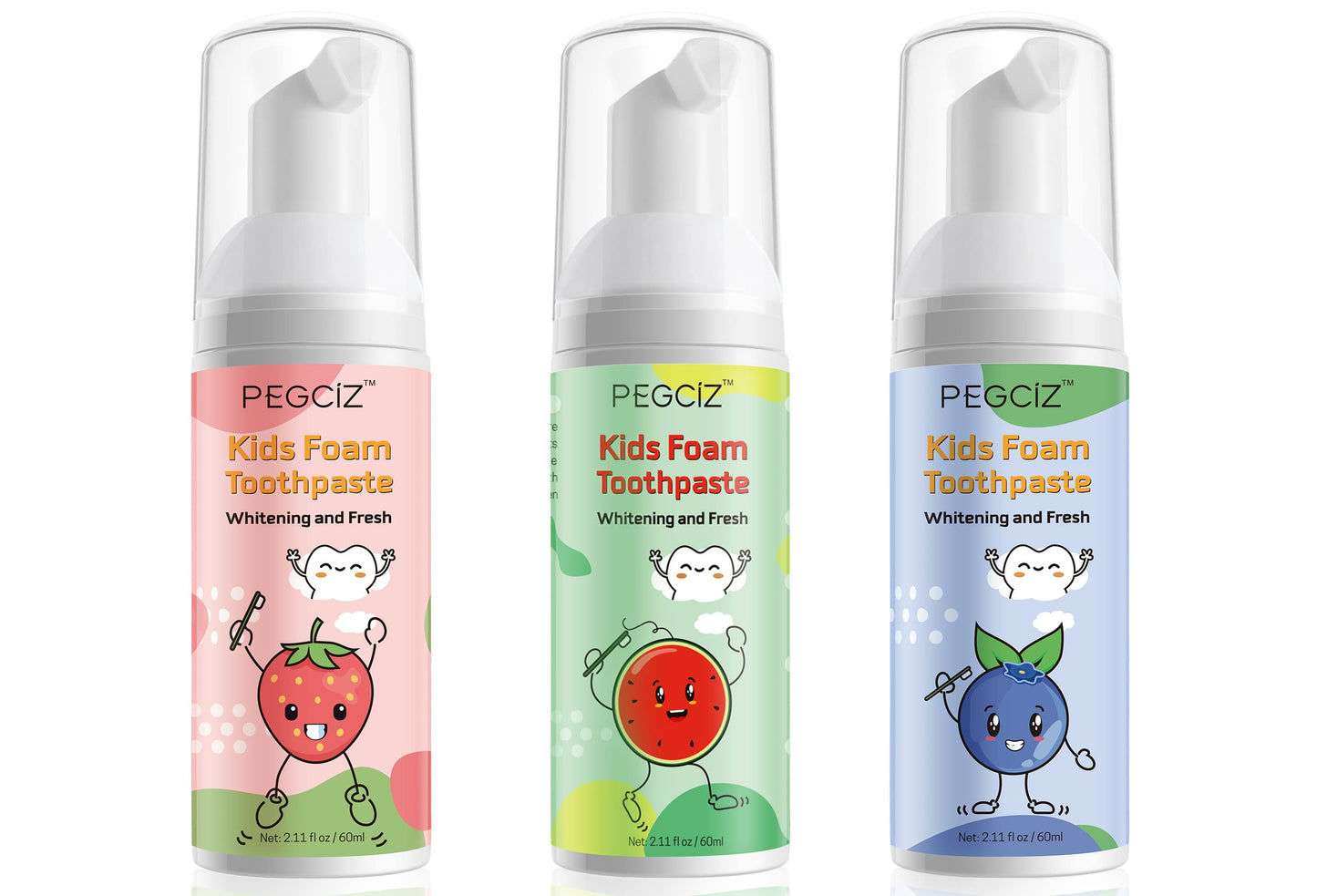 Kids Foam Toothpaste with Low Fluoride – Fruit Flavors (3 Pack)