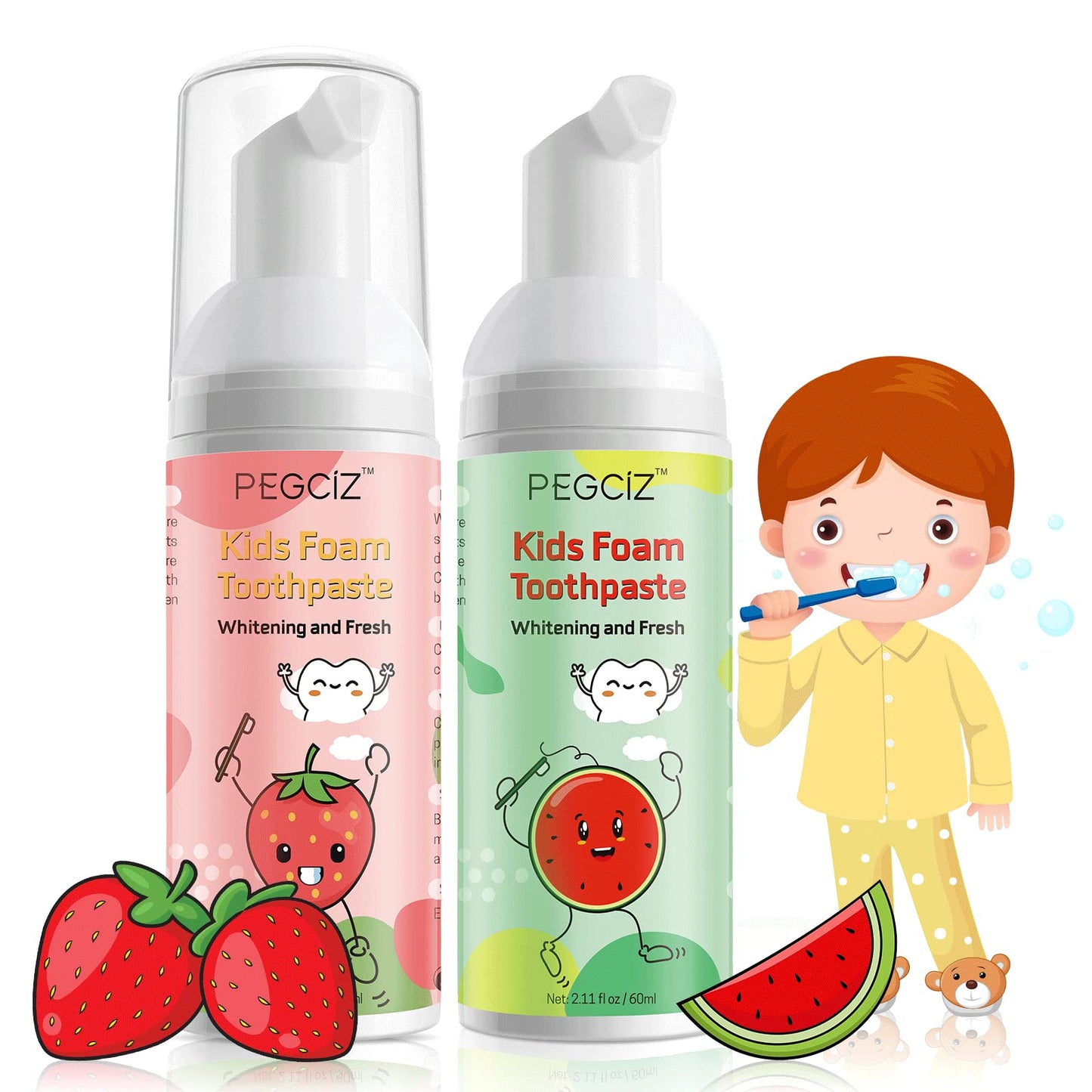 Kids Foam Toothpaste – Fruit-Flavored Fluoride Toddler Paste for U-Shape & Electric Toothbrushes | 360ºCare