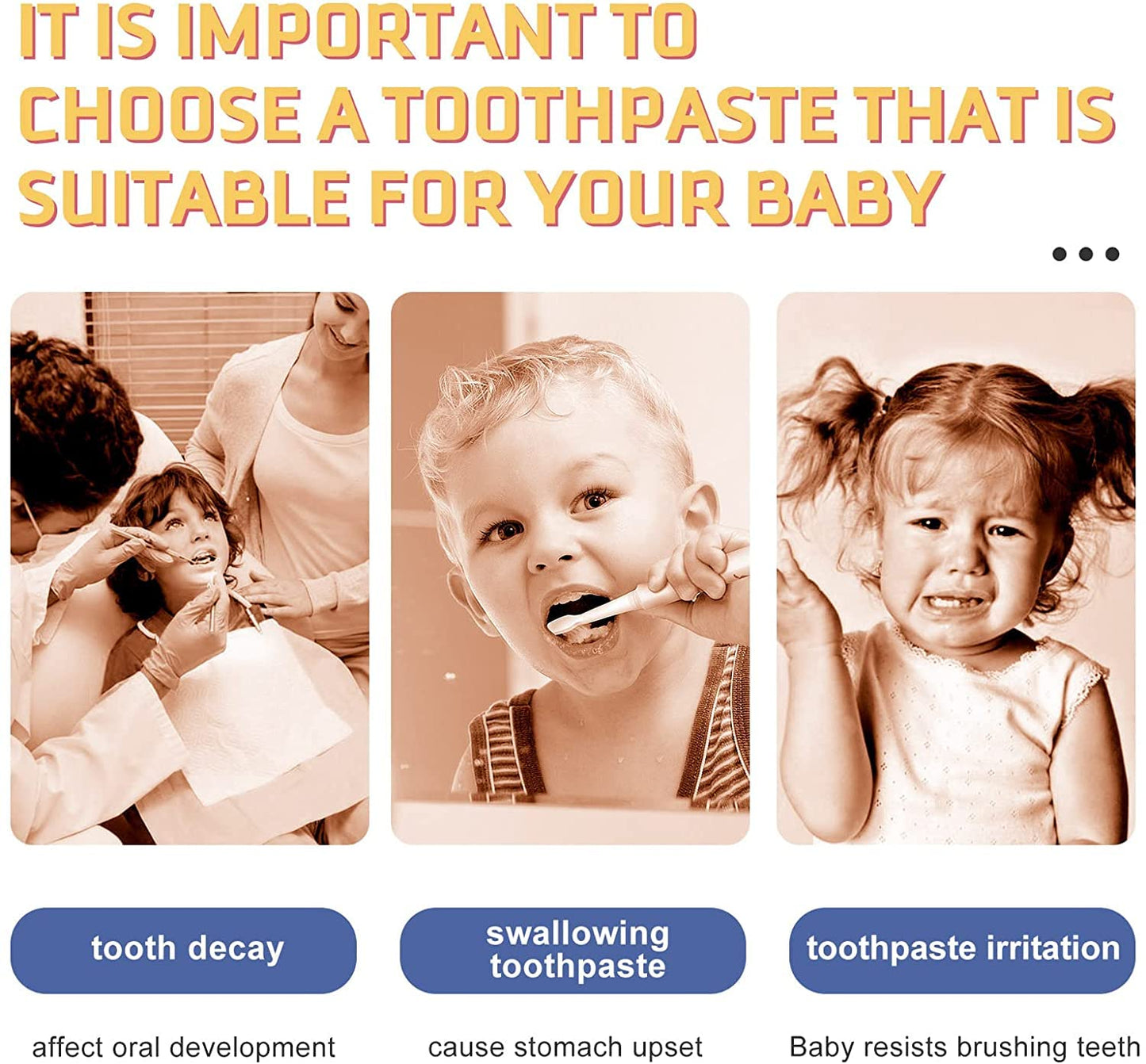 Foam Toothpaste Kids - Low Fluoride, Strawberry-Blueberry Flavor for U-Shaped Toothbrush