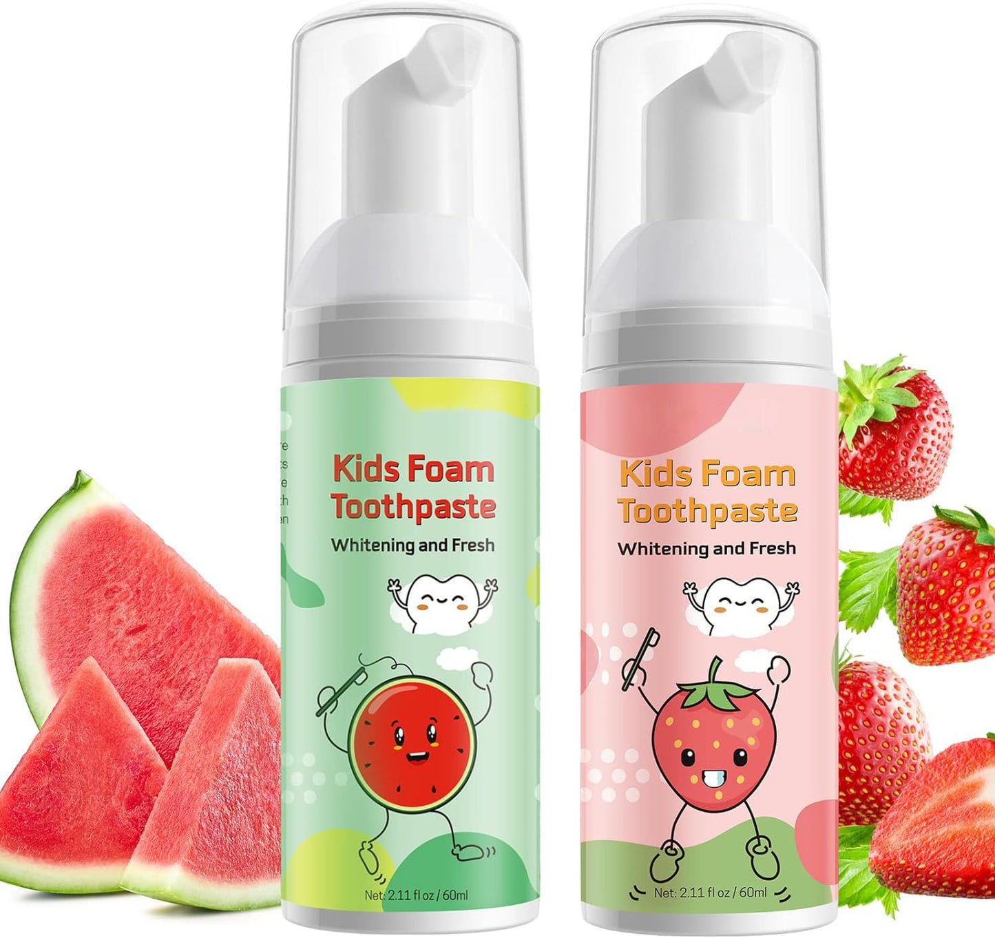 Kids Foam Toothpaste 2-Pack for U-Shaped Electric Toothbrushes – Strawberry & Watermelon