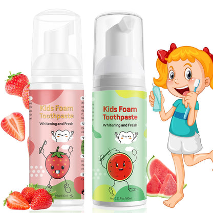Foam Toothpaste for Kids — Fluoride-Free, Watermelon & Strawberry (Ages 3+) for U-Shaped & Electric Toothbrushes
