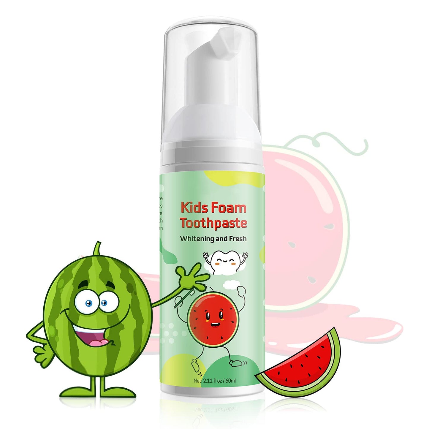 Foam Toothpaste for Kids — Fluoride-Free, Watermelon & Strawberry (Ages 3+) for U-Shaped & Electric Toothbrushes
