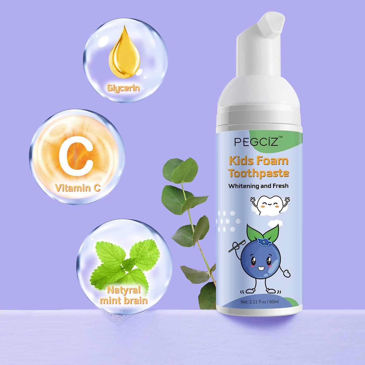 Foam Toothpaste Kids – Fruit Flavor Mouthwash for Toddlers | 360°Care Anti-Cavity with Fluoride