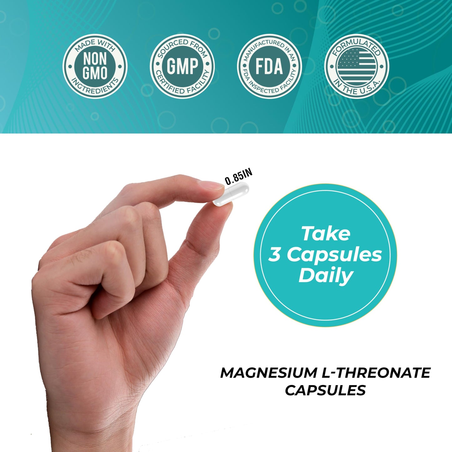 Pure Organic Magnesium L-Threonate 144 MG – Bioavailable, High-Absorption | 90 Capsules | 30-Day Supply | Brain Health & Sleep