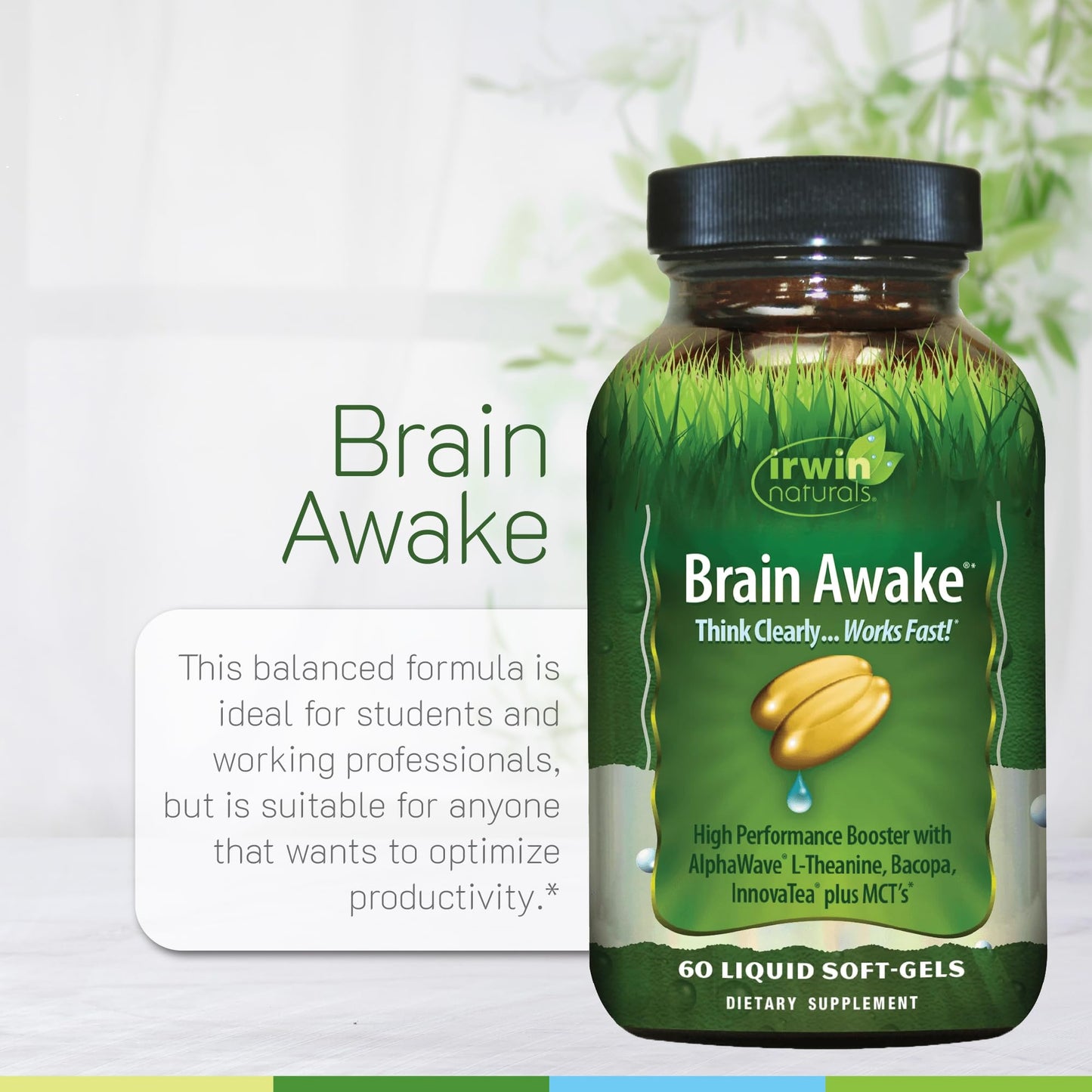 Irwin Naturals Brain Awake - 60 Liquid Softgels | Enhanced Focus, Clarity & Mental Performance
