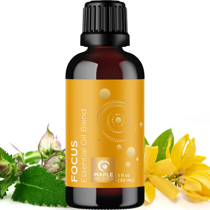 Focus Essential Oil Blend for Diffusers - Energy & Focus (Grapefruit, Bergamot, Peppermint, Eucalyptus) 1 Fl Oz