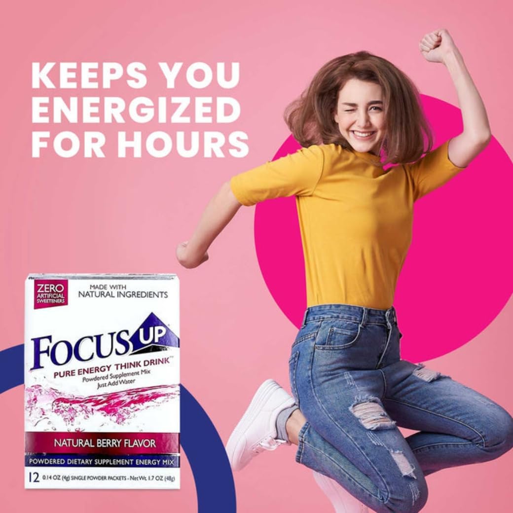 FocusUP Think Drink – Natural Energy & Focus Supplement Powder with Acetyl L-Carnitine, Rhodiola, DMAE & Huperzine-A | Brain Support, Mental Clarity & Smooth Energy | 12 Sugar-Free Stick Packs