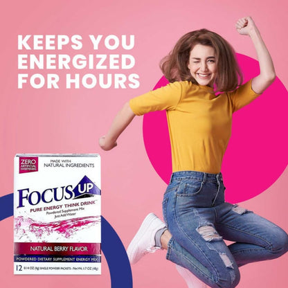 FocusUP Think Drink – Natural Energy & Focus Supplement Powder with Acetyl L-Carnitine, Rhodiola, DMAE & Huperzine-A | Brain Support, Mental Clarity & Smooth Energy | 12 Sugar-Free Stick Packs