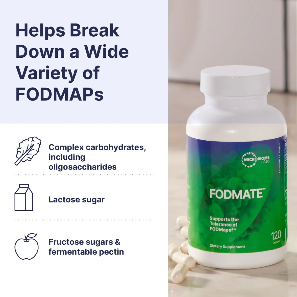 Microbiome Labs FODMATE Digestive Enzymes for Women & Men — Low FODMAP Support (120 Capsules) BritishVita | Premium UK Vitamins & Wellness Supplements