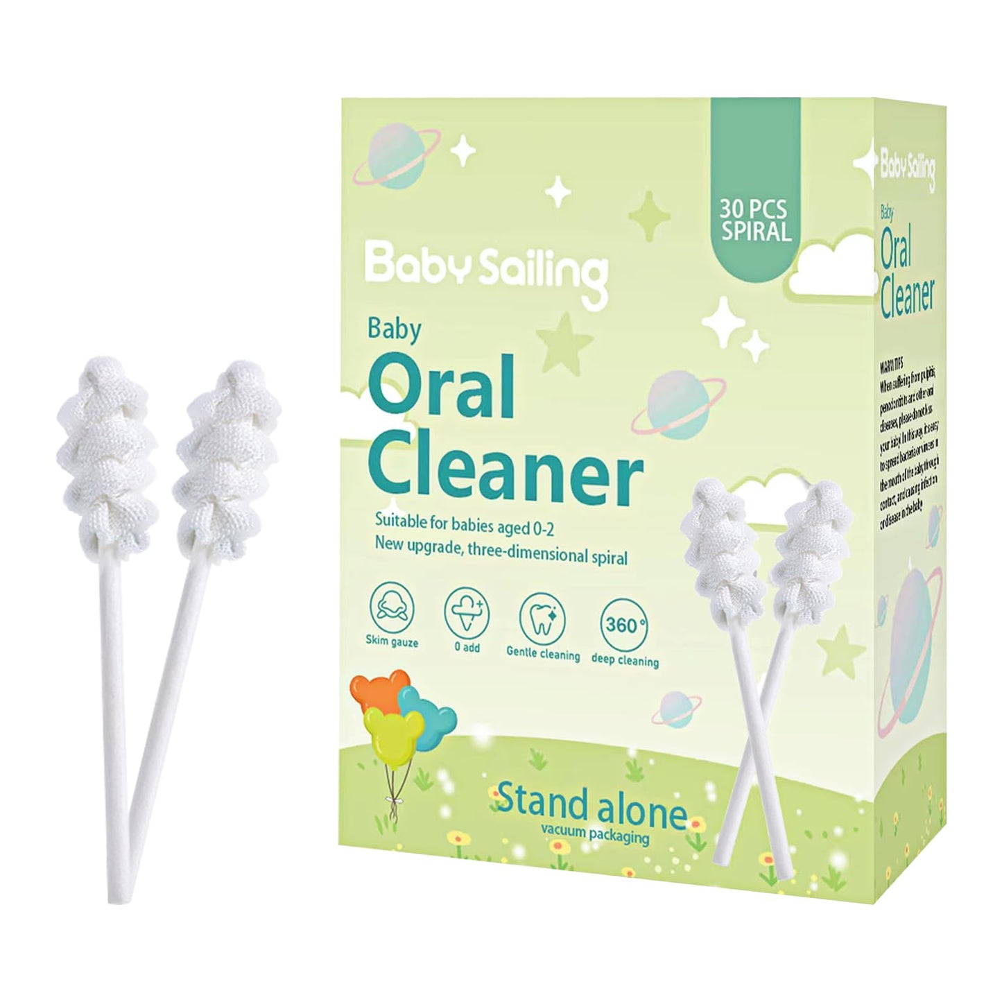 Foily 30-Pack Baby Tongue Cleaner Gauze – Gentle Newborn Oral Care (0-24 Months, Spiral Style)