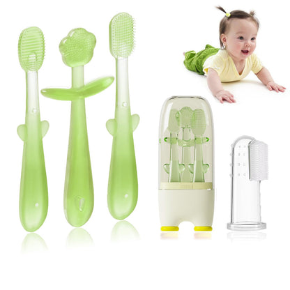 FOKiiBO Baby Silicone Toothbrush Set (0-18M) – Tongue Brush, Finger Toothbrush & Cup