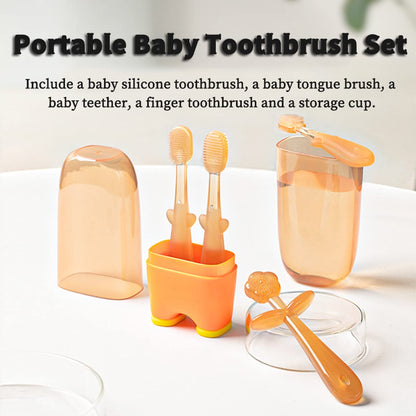 FOKiiBO Baby Silicone Toothbrush Set (0-18M) – Tongue Brush, Finger Toothbrush & Cup