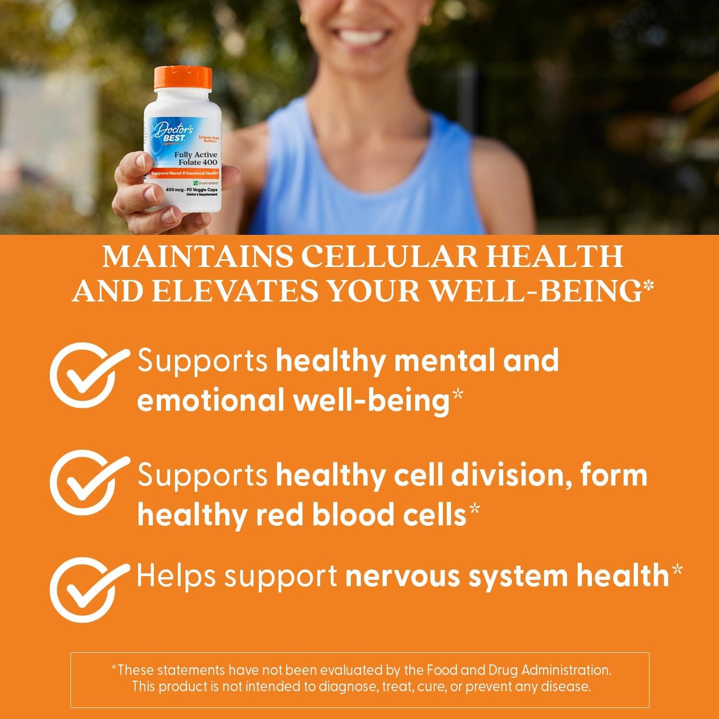 Doctor's Best Fully Active Folate with Quatrefolic 400 mcg – Healthy Mood, Memory & Circulation | 90 VC
