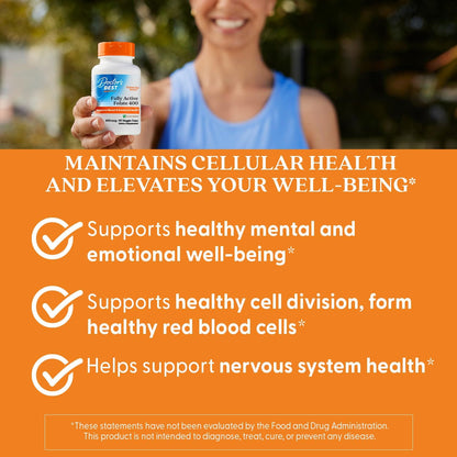Doctor's Best Fully Active Folate with Quatrefolic 400 mcg – Healthy Mood, Memory & Circulation | 90 VC
