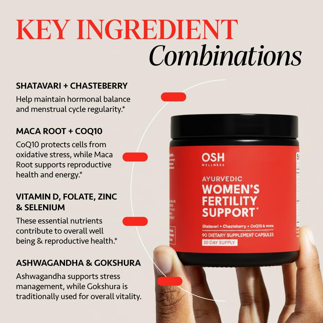 Freshly Moms Ayurvedic Fertility Supplements for Women | Support Ovulation | Conception for Women | Egg Quality | Maca Root, Vitex, & Vitamins | Vegan | 90 Capsules - OSH Wellness