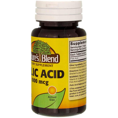 Folic Acid 1000 mcg – Nature's Blend | 100 Tablets | Gluten Free