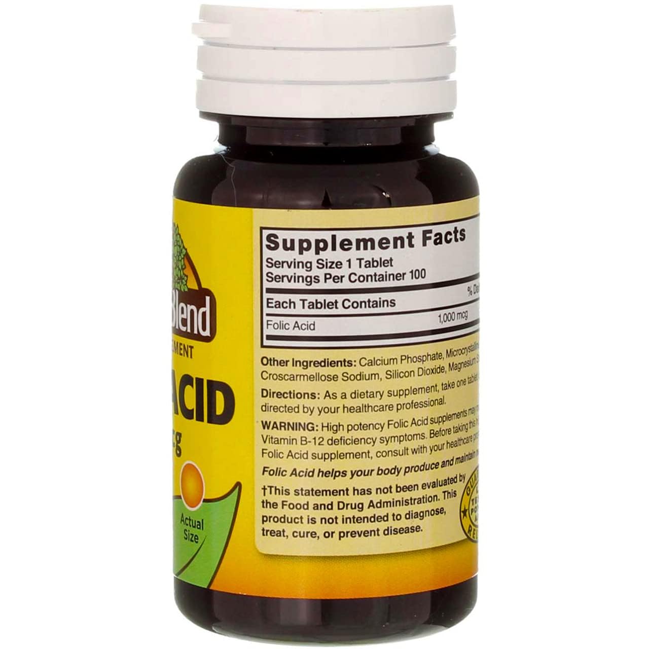 Folic Acid 1000 mcg – Nature's Blend | 100 Tablets | Gluten Free