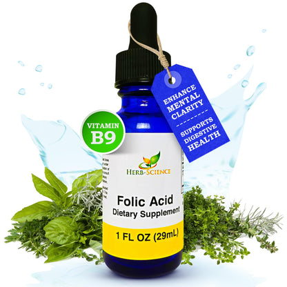 Herb-Science Liquid Vitamin B9 Folic Acid Drops | Brain & Digestive Health