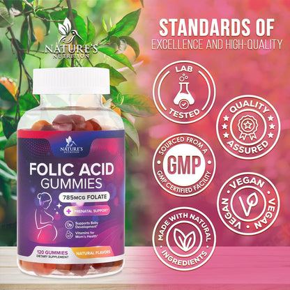 Folic Acid Gummies for Women 785mcg – Vegan Prenatal Vitamins (120 Gummies)