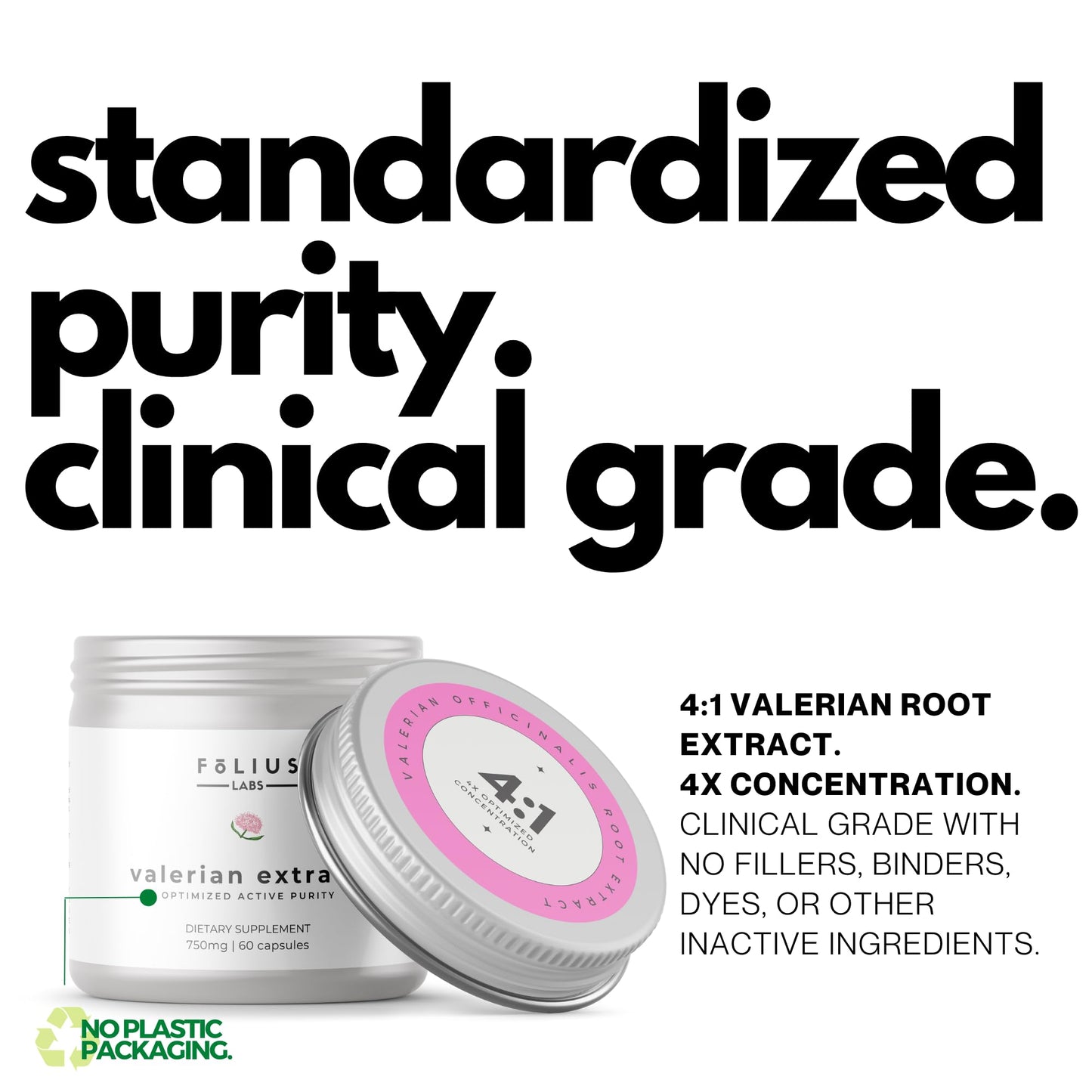FOLIUS LABS Valerian Root 4:1 Extract Capsules 750mg – 60 Capsules | Gluten Free, Non-GMO, Optimized Active Purity, 4X Concentration