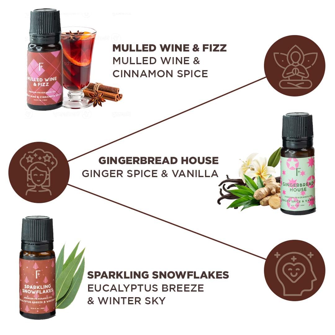 Folkulture Christmas Essential Oils for Diffuser – 6 x 2 oz Set (Vanilla, Cinnamon, Pine & Eucalyptus)