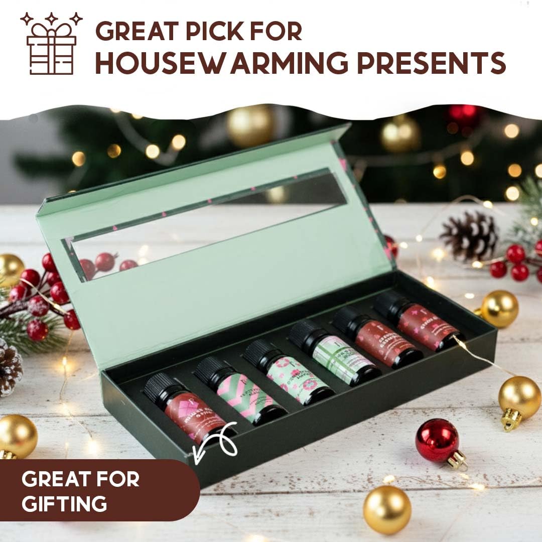Folkulture Christmas Essential Oils for Diffuser – 6 x 2 oz Set (Vanilla, Cinnamon, Pine & Eucalyptus)