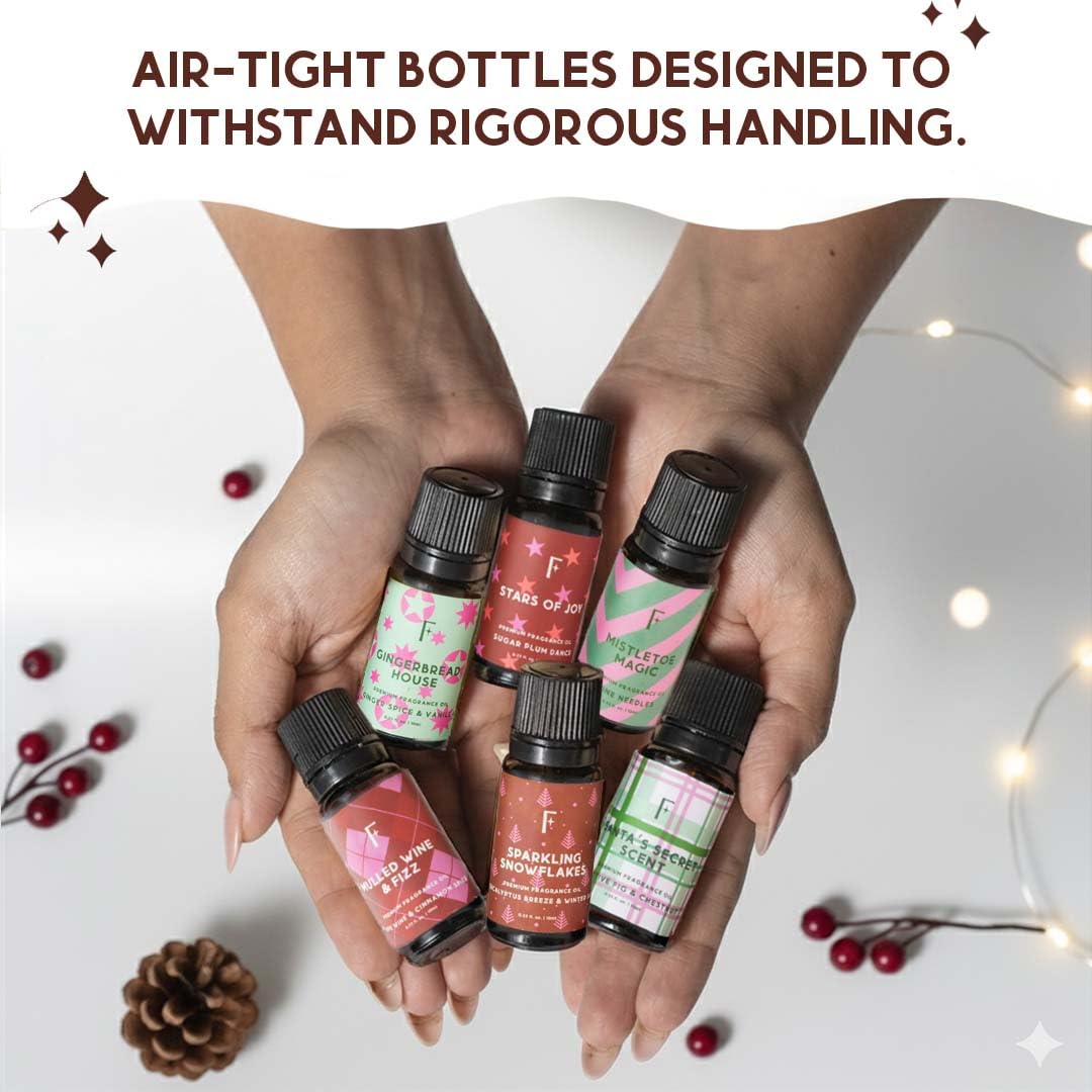 Folkulture Christmas Essential Oils for Diffuser – 6 x 2 oz Set (Vanilla, Cinnamon, Pine & Eucalyptus)