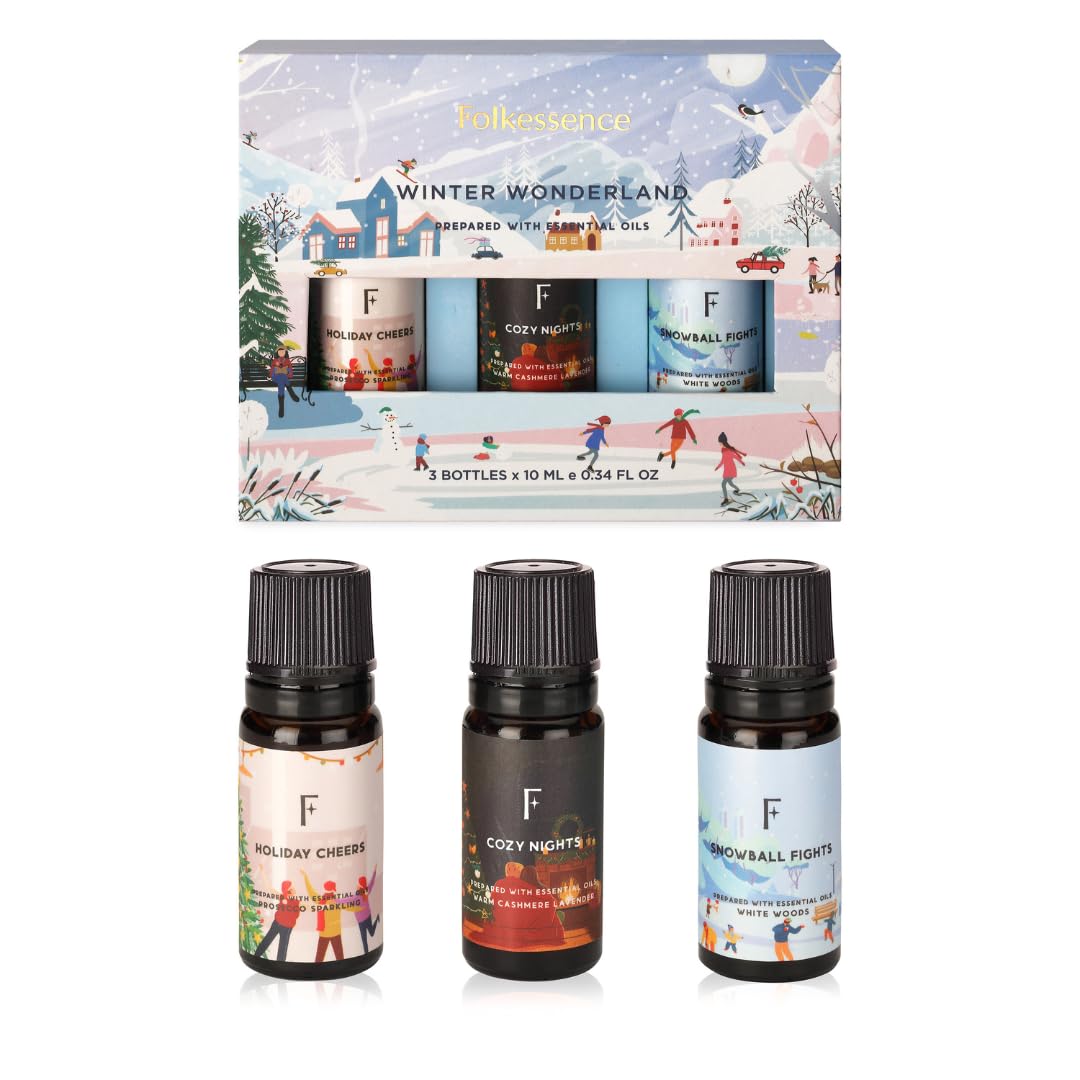 Folkulture Christmas Essential Oils Set – 3-Pack for Diffusers (White Woods, Cashmere, Lavender) | Winter Wonderland