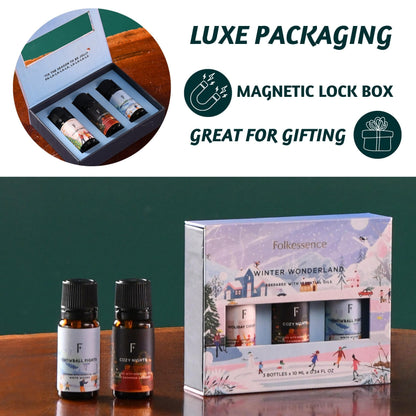 Folkulture Christmas Essential Oils Set – 3-Pack for Diffusers (White Woods, Cashmere, Lavender) | Winter Wonderland