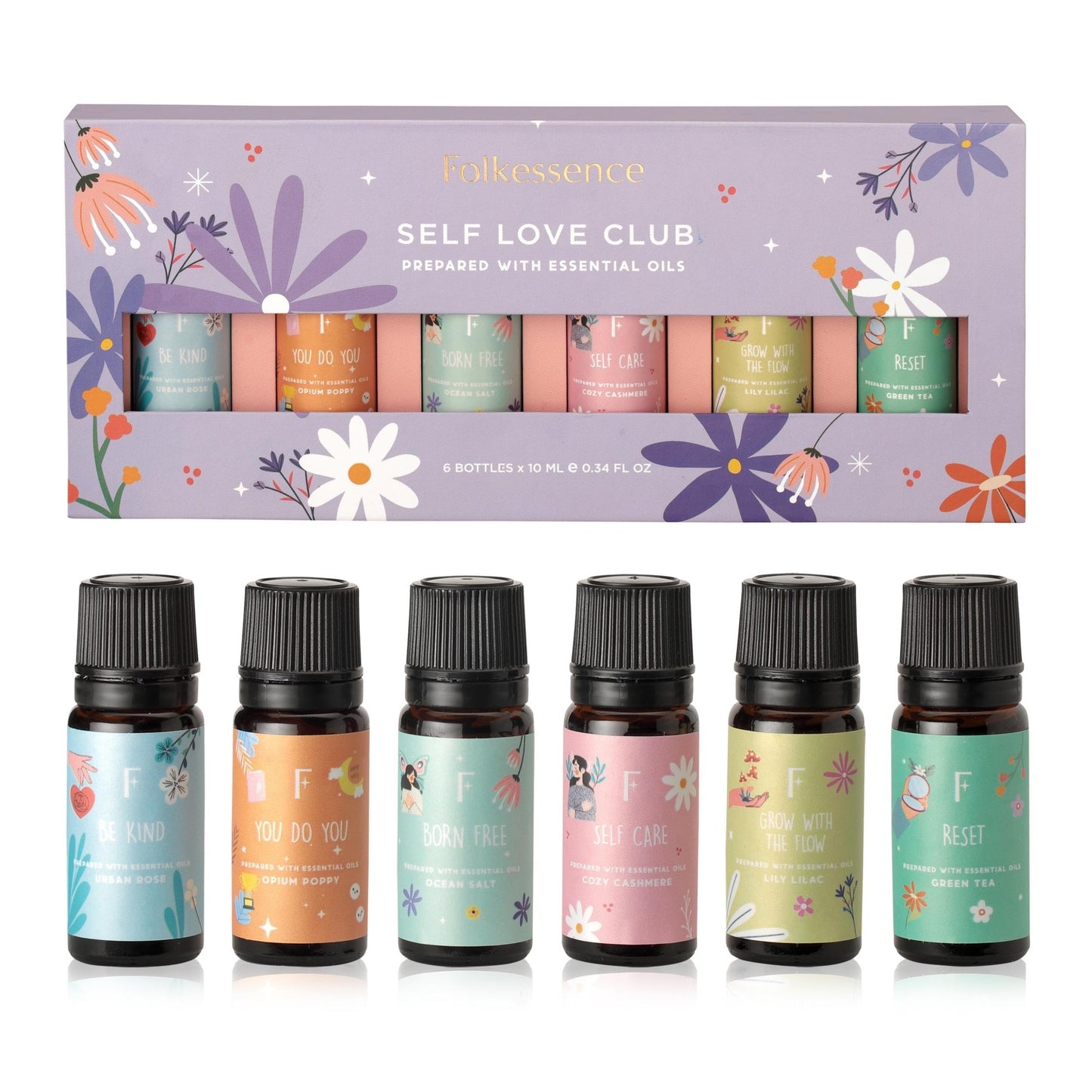 Folkulture Essential Oils for Diffuser – Set of 6 Fragrances (Green Tea, Ocean Salt)